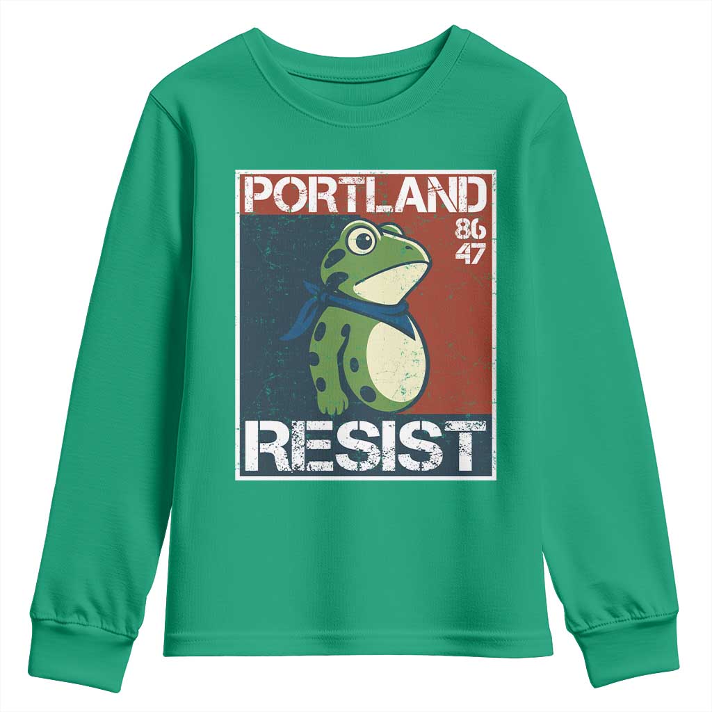 Portland Resist Retro Frog 8647 Youth Sweatshirt Political Satire Protest Poster Graphic - Wonder Print Shop