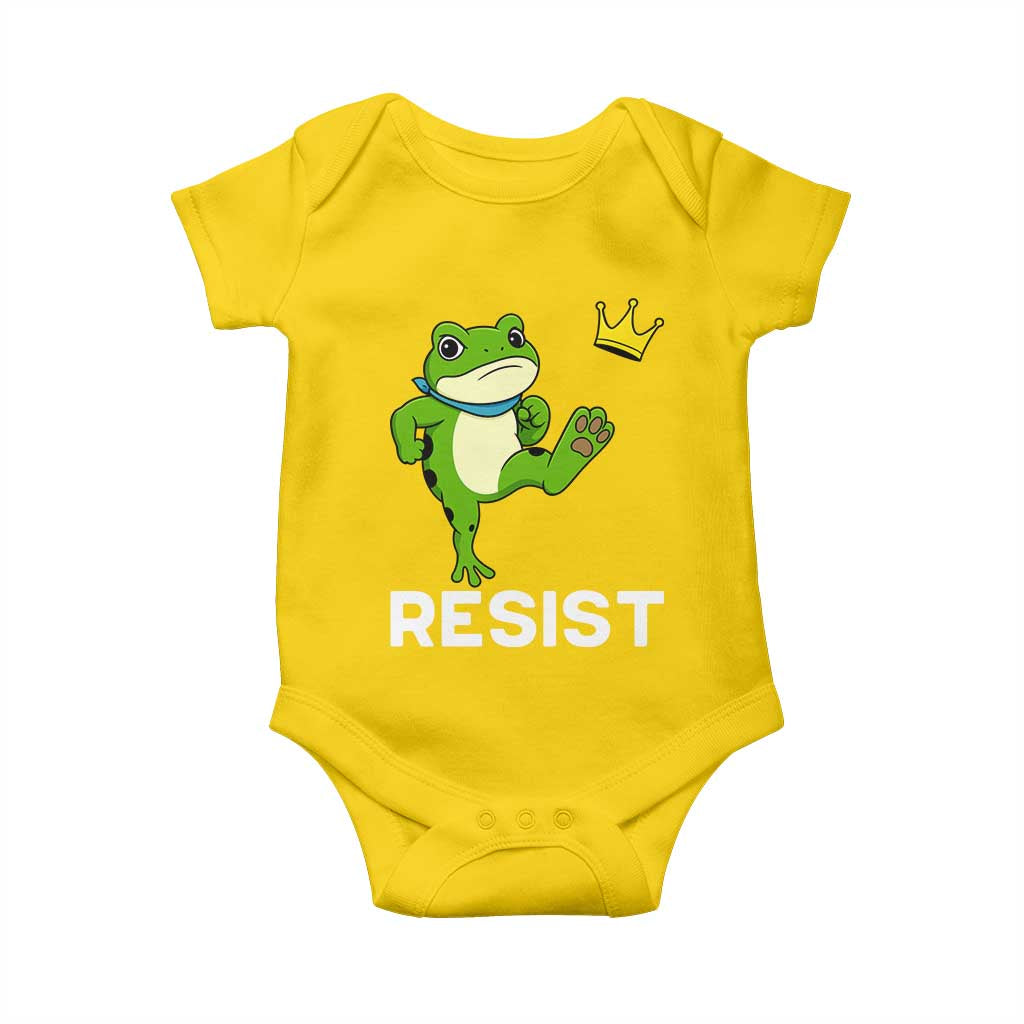 Resist Frog Kicking Crown Baby Onesie Funny No Kings In America Free Portland - Wonder Print Shop