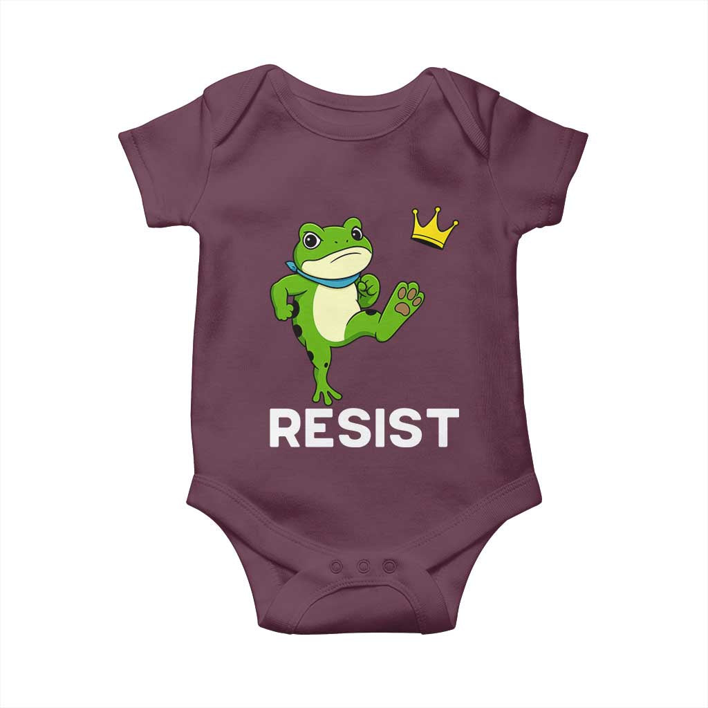 Resist Frog Kicking Crown Baby Onesie Funny No Kings In America Free Portland - Wonder Print Shop