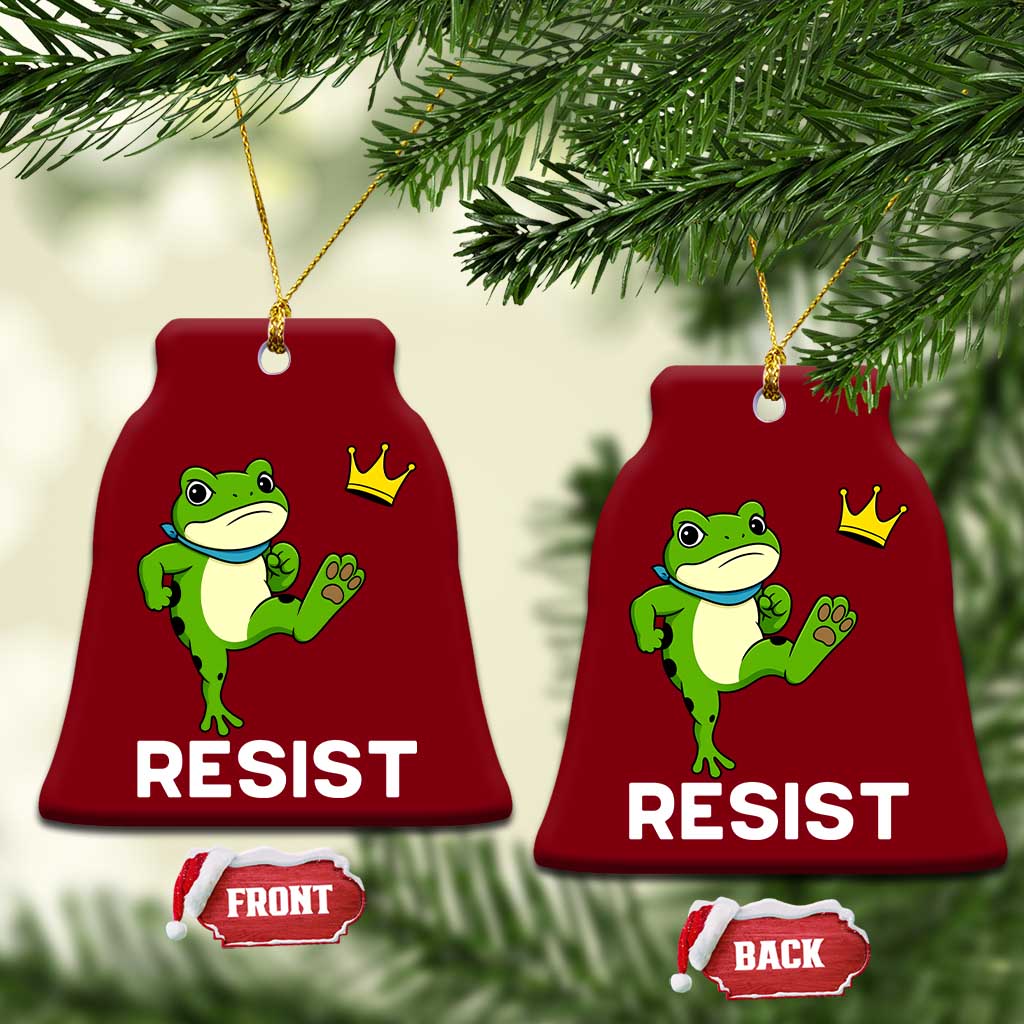 Resist Frog Kicking Crown Ceramic Ornament Funny No Kings In America Free Portland - Wonder Print Shop