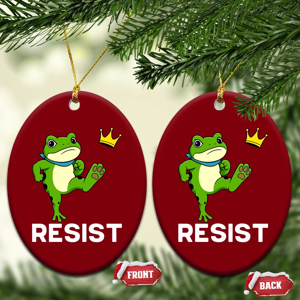 Resist Frog Kicking Crown Ceramic Ornament Funny No Kings In America Free Portland - Wonder Print Shop