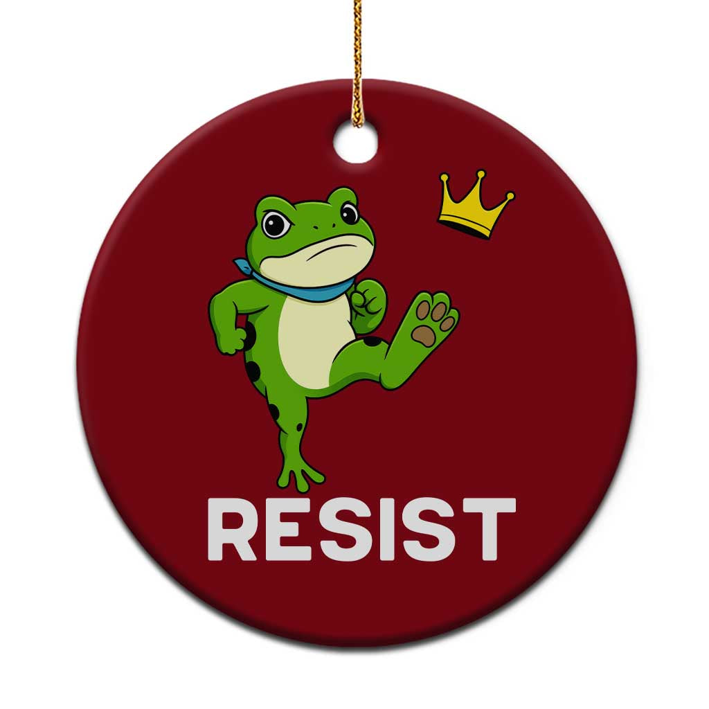 Resist Frog Kicking Crown Ceramic Ornament Funny No Kings In America Free Portland - Wonder Print Shop