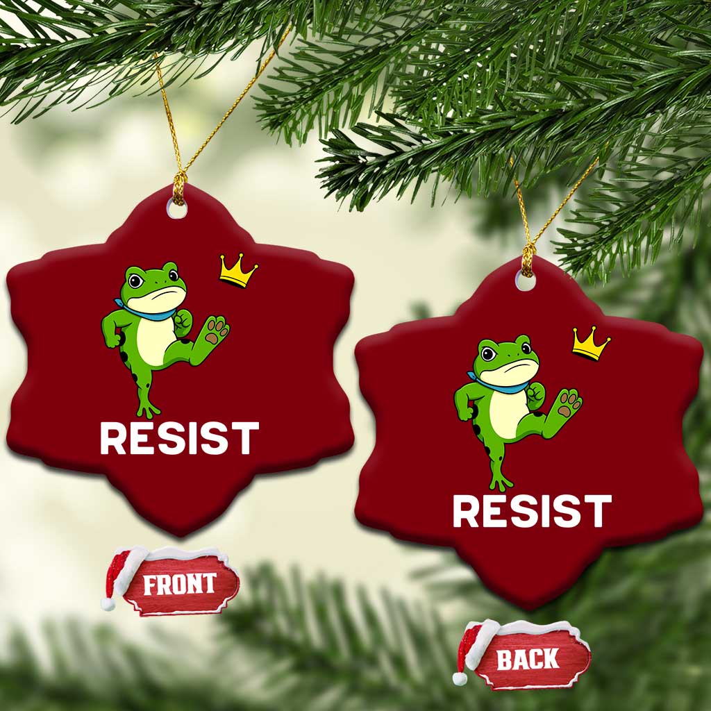 Resist Frog Kicking Crown Ceramic Ornament Funny No Kings In America Free Portland - Wonder Print Shop
