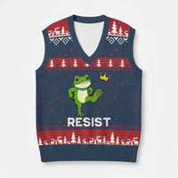 Resist Frog Kicking Crown V-Neck Knit Sweater Vest Funny No Kings In America Free Portland - Wonder Print Shop