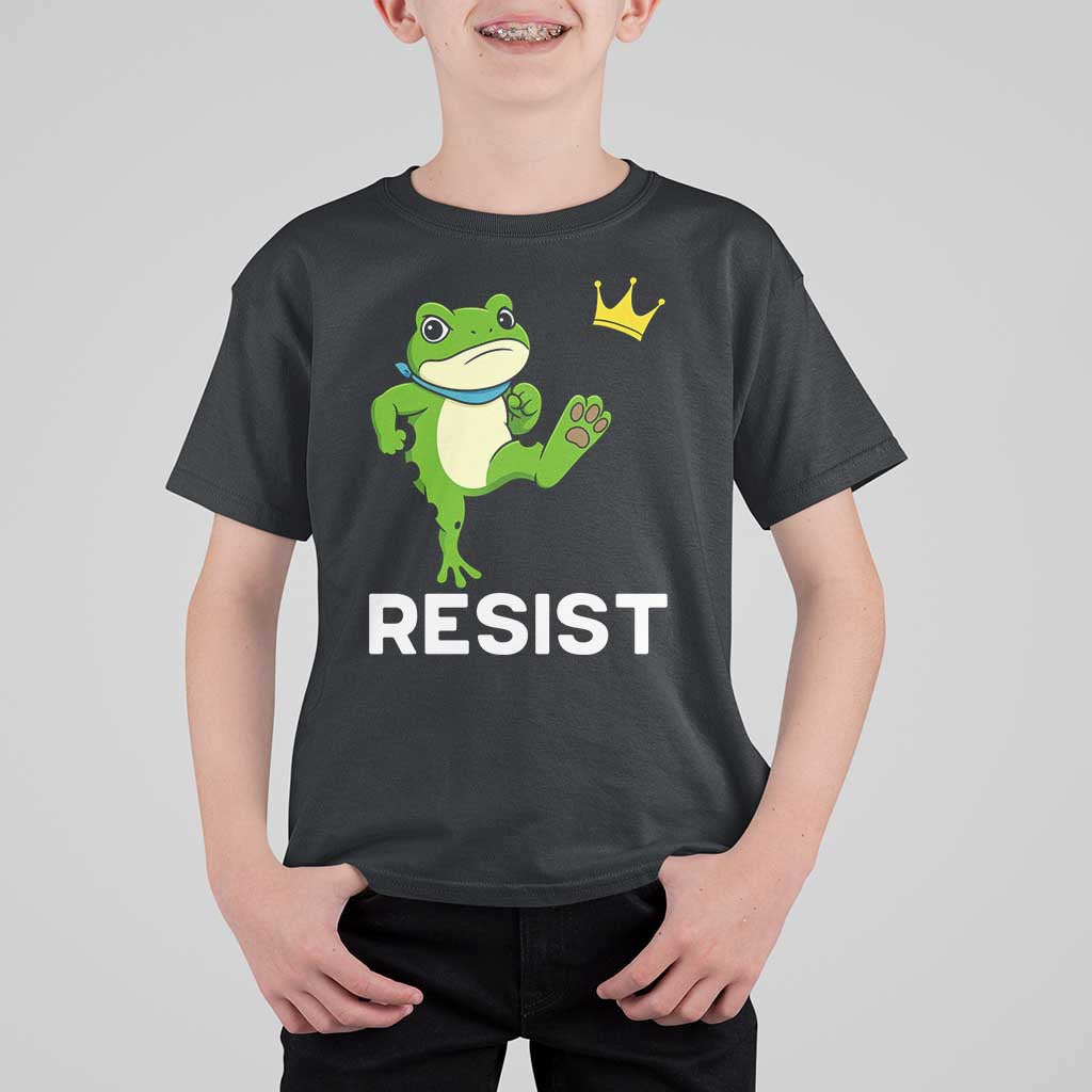 Resist Frog Kicking Crown T Shirt For Kid Funny No Kings In America Free Portland - Wonder Print Shop