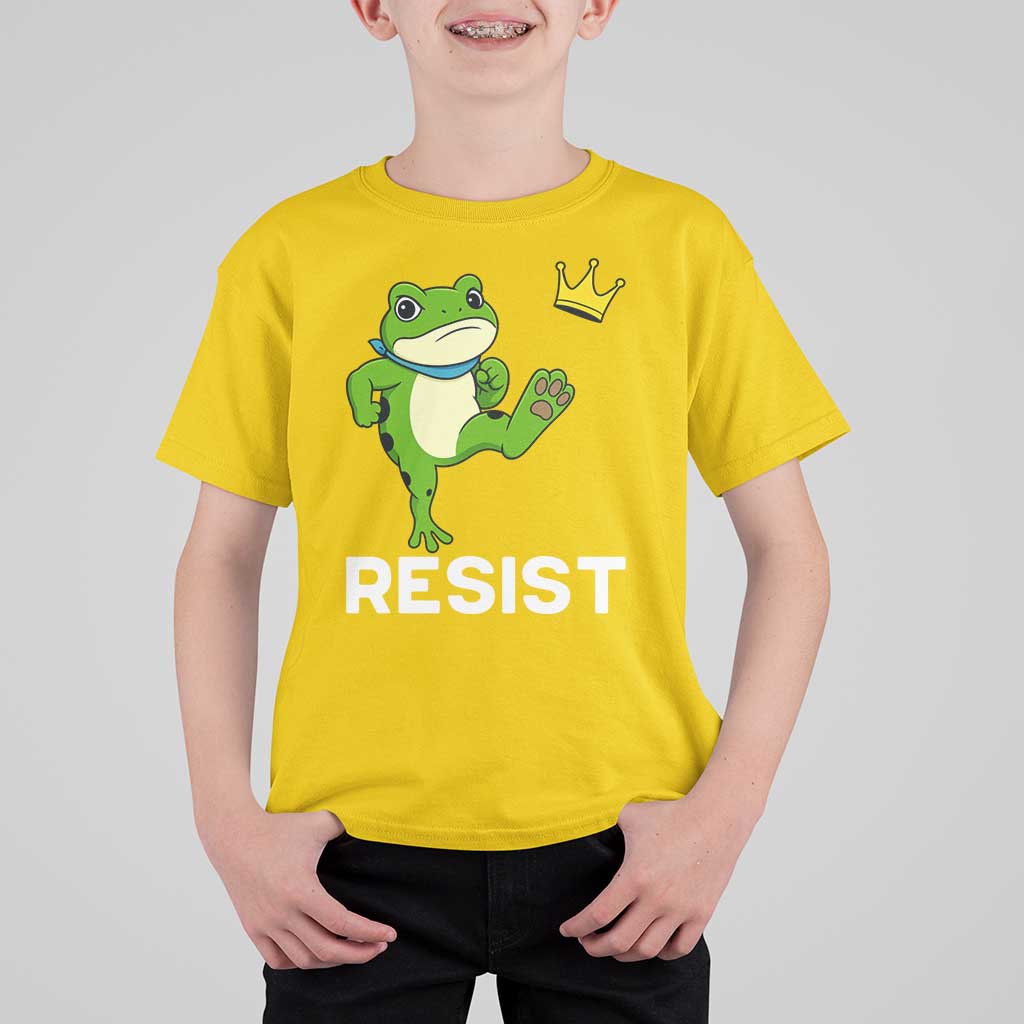 Resist Frog Kicking Crown T Shirt For Kid Funny No Kings In America Free Portland - Wonder Print Shop