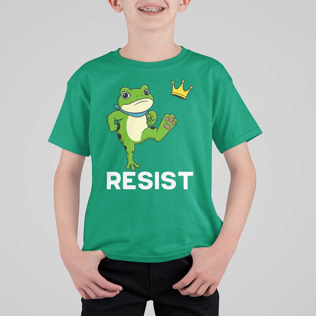 Resist Frog Kicking Crown T Shirt For Kid Funny No Kings In America Free Portland - Wonder Print Shop