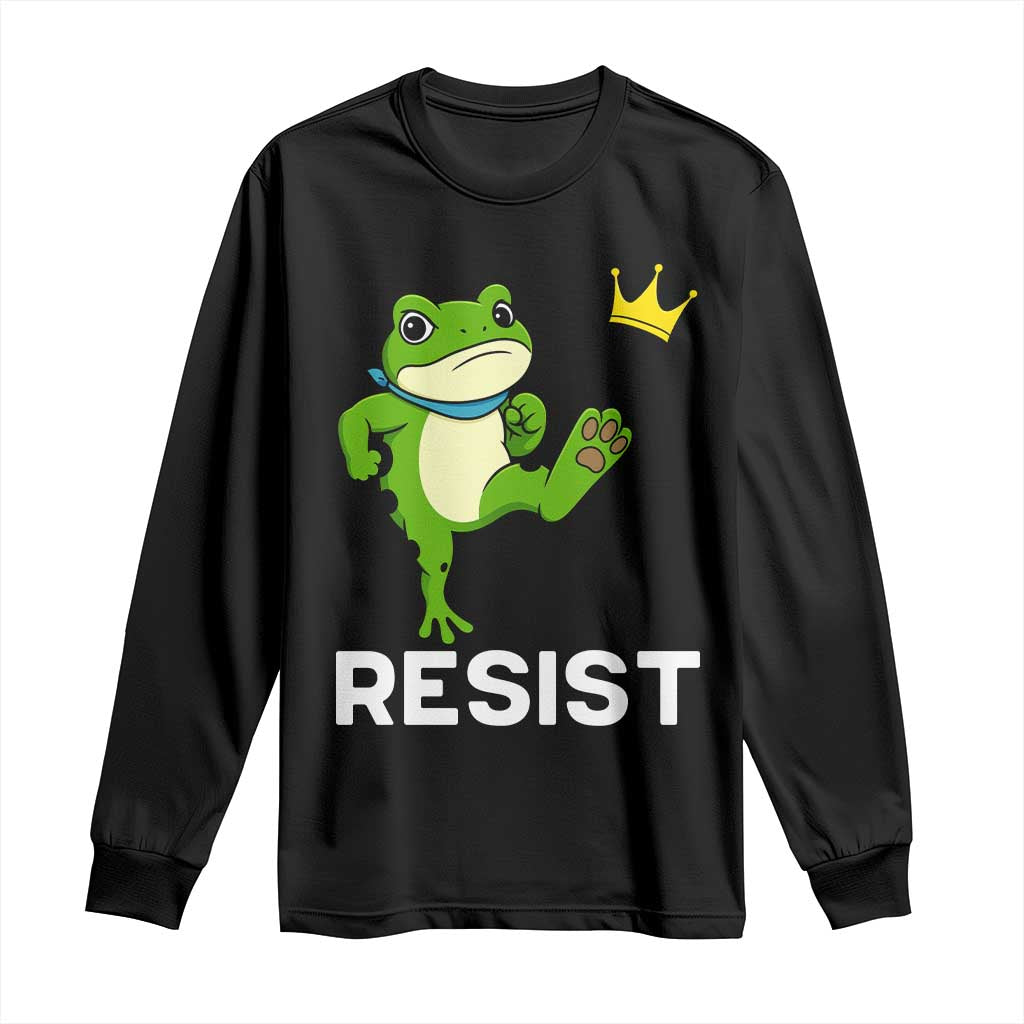 Resist Frog Kicking Crown Long Sleeve Shirt Funny No Kings In America Free Portland - Wonder Print Shop