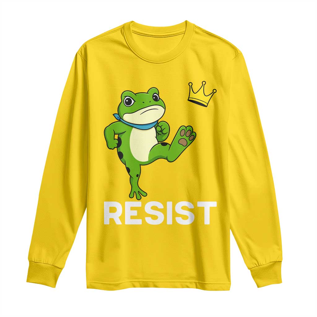 Resist Frog Kicking Crown Long Sleeve Shirt Funny No Kings In America Free Portland - Wonder Print Shop