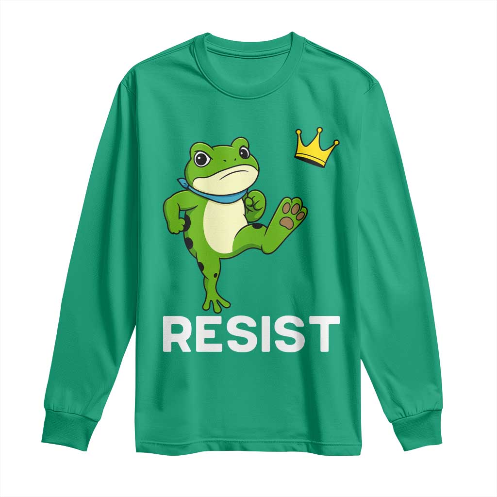 Resist Frog Kicking Crown Long Sleeve Shirt Funny No Kings In America Free Portland - Wonder Print Shop