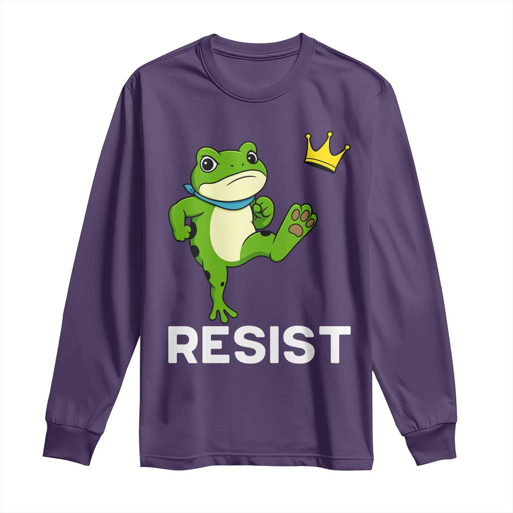 Resist Frog Kicking Crown Long Sleeve Shirt Funny No Kings In America Free Portland - Wonder Print Shop