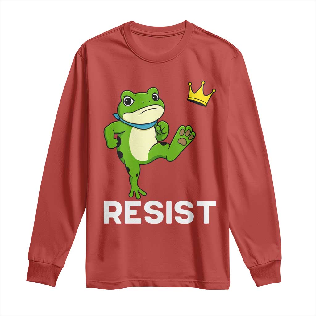 Resist Frog Kicking Crown Long Sleeve Shirt Funny No Kings In America Free Portland - Wonder Print Shop