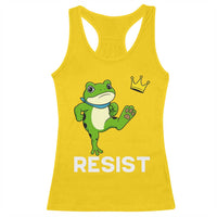 Resist Frog Kicking Crown Racerback Tank Top Funny No Kings In America Free Portland - Wonder Print Shop