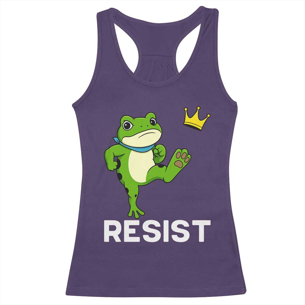 Resist Frog Kicking Crown Racerback Tank Top Funny No Kings In America Free Portland - Wonder Print Shop