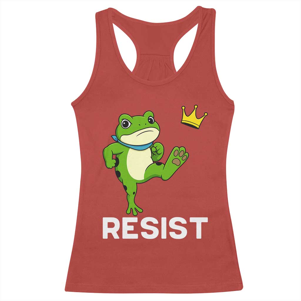 Resist Frog Kicking Crown Racerback Tank Top Funny No Kings In America Free Portland - Wonder Print Shop