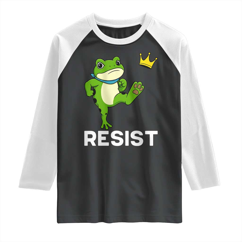 Resist Frog Kicking Crown Raglan Shirt Funny No Kings In America Free Portland - Wonder Print Shop