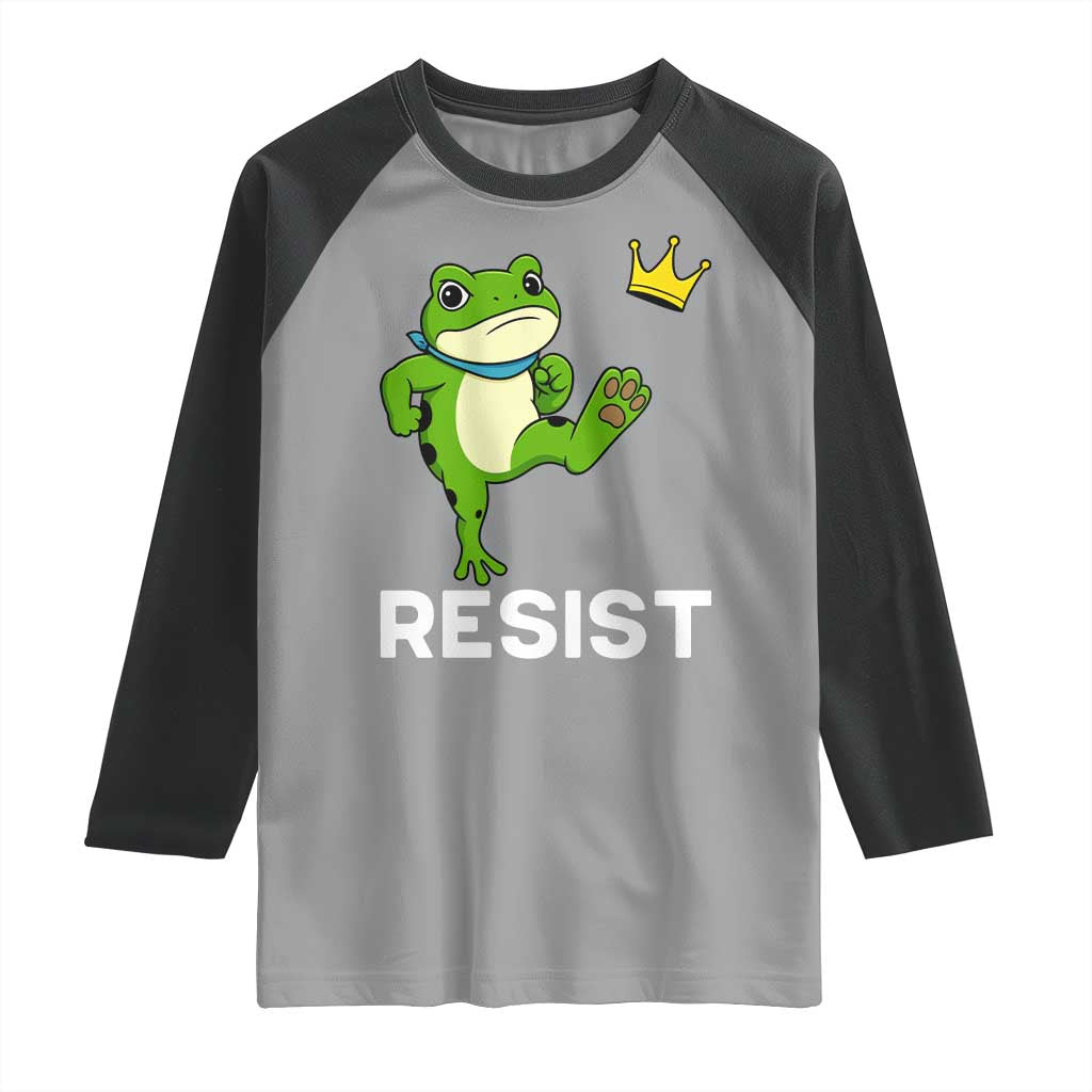 Resist Frog Kicking Crown Raglan Shirt Funny No Kings In America Free Portland - Wonder Print Shop