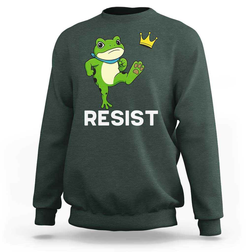Resist Frog Kicking Crown Sweatshirt Funny No Kings In America Free Portland - Wonder Print Shop