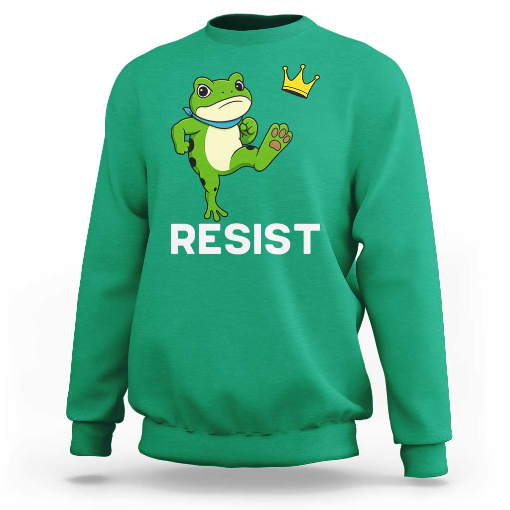 Resist Frog Kicking Crown Sweatshirt Funny No Kings In America Free Portland - Wonder Print Shop