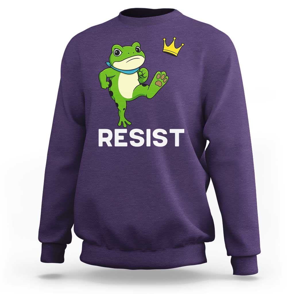 Resist Frog Kicking Crown Sweatshirt Funny No Kings In America Free Portland - Wonder Print Shop