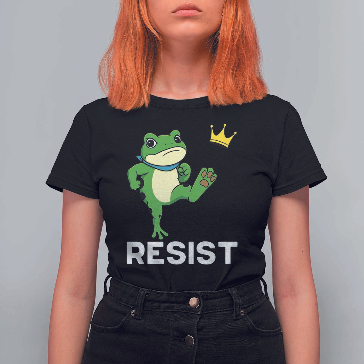 Resist Frog Kicking Crown T Shirt For Women Funny No Kings In America Free Portland - Wonder Print Shop