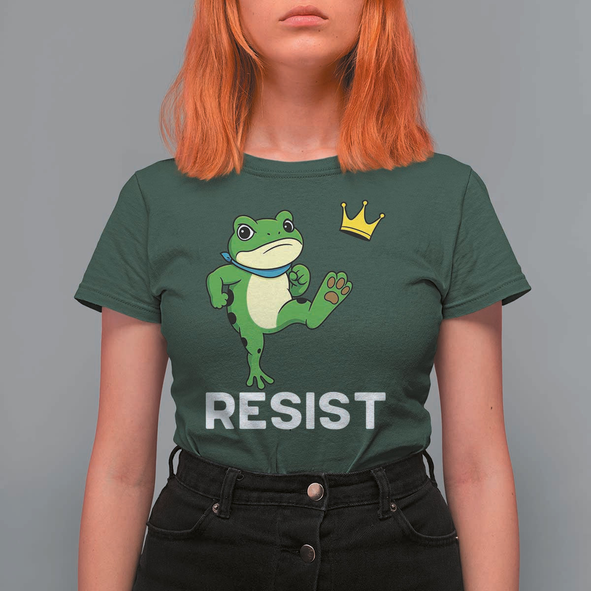 Resist Frog Kicking Crown T Shirt For Women Funny No Kings In America Free Portland - Wonder Print Shop