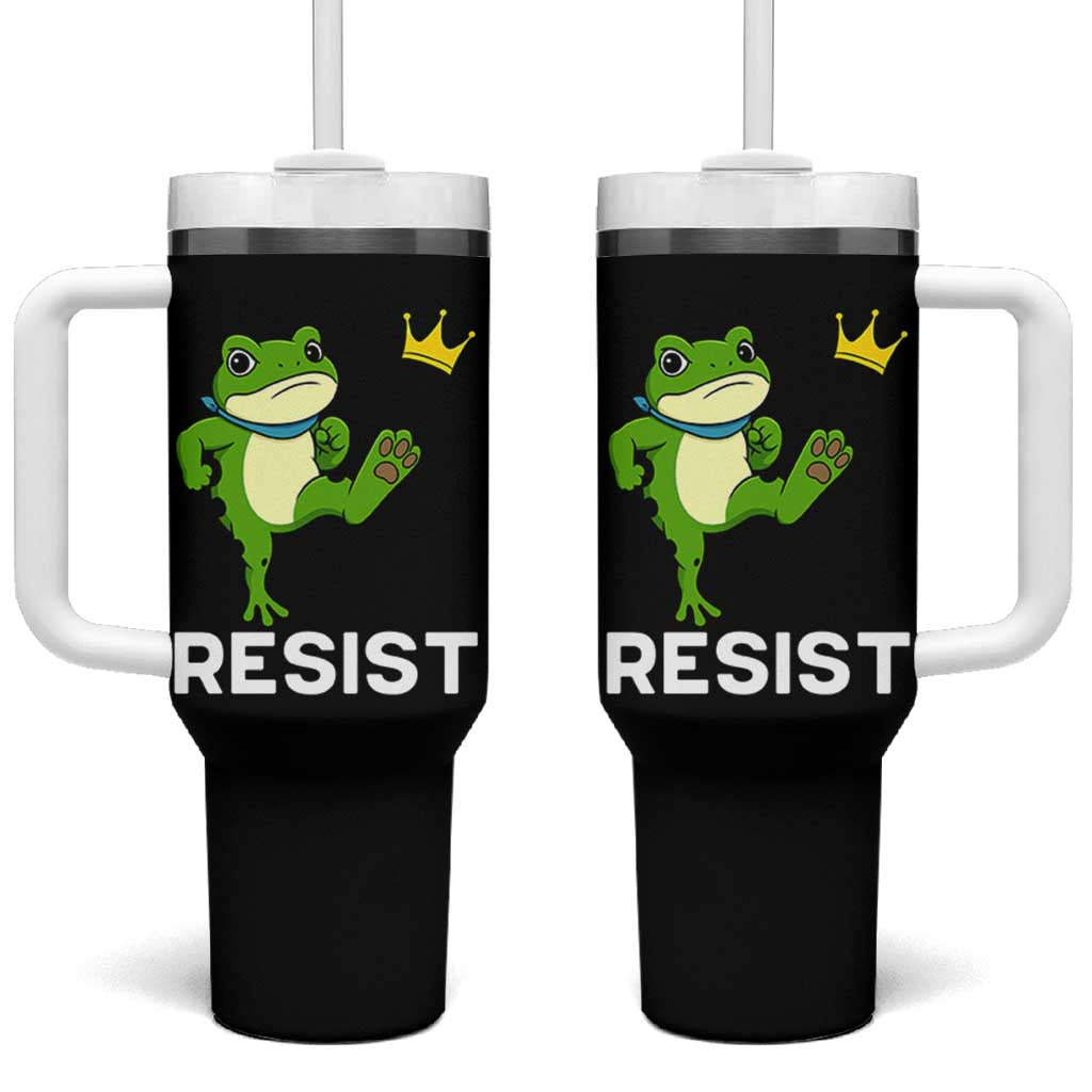 Resist Frog Kicking Crown Tumbler With Handle Funny No Kings In America Free Portland - Wonder Print Shop