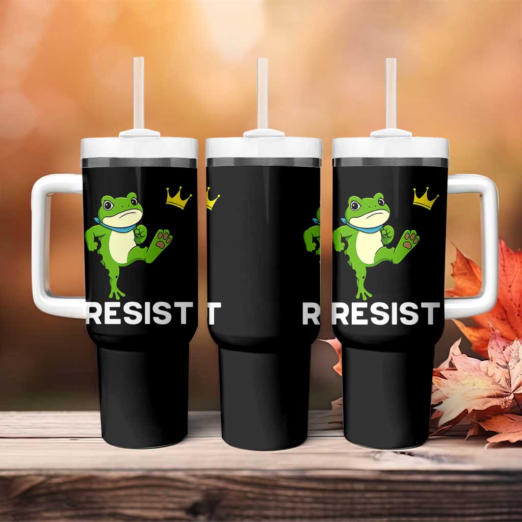 Resist Frog Kicking Crown Tumbler With Handle Funny No Kings In America Free Portland - Wonder Print Shop