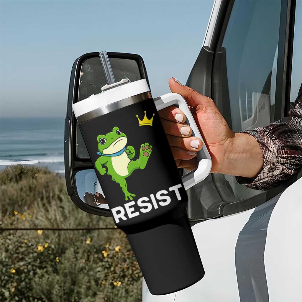 Resist Frog Kicking Crown Tumbler With Handle Funny No Kings In America Free Portland - Wonder Print Shop