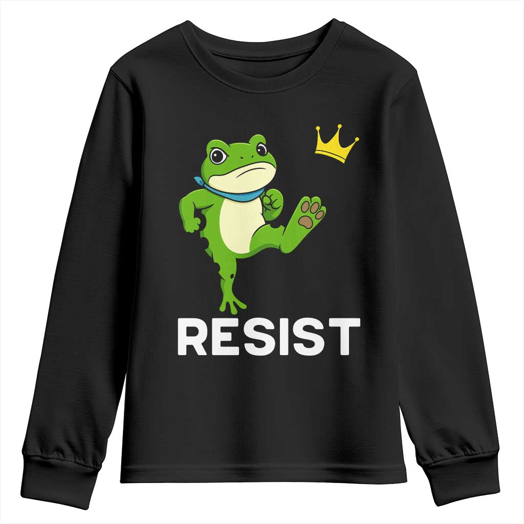 Resist Frog Kicking Crown Youth Sweatshirt Funny No Kings In America Free Portland - Wonder Print Shop