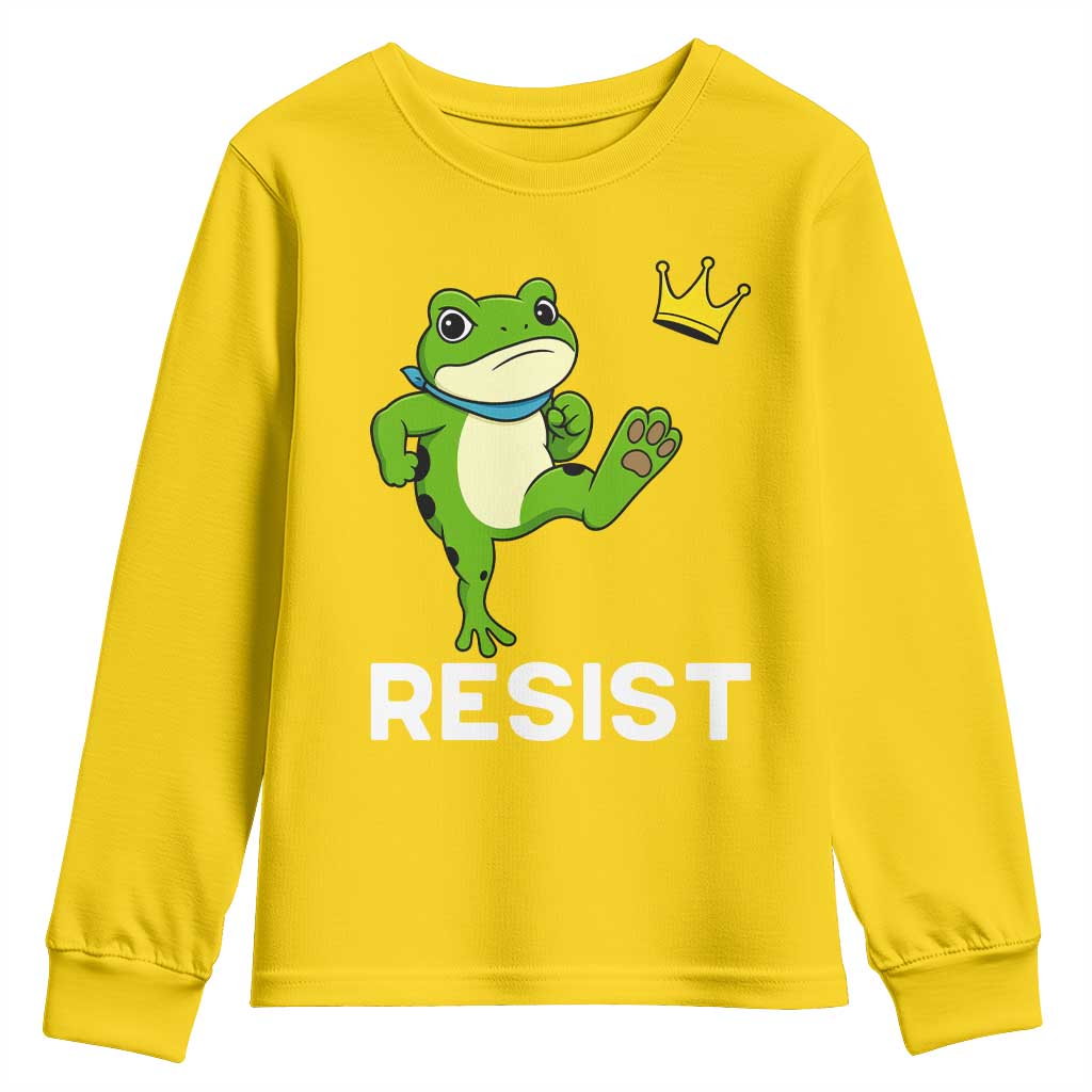 Resist Frog Kicking Crown Youth Sweatshirt Funny No Kings In America Free Portland - Wonder Print Shop