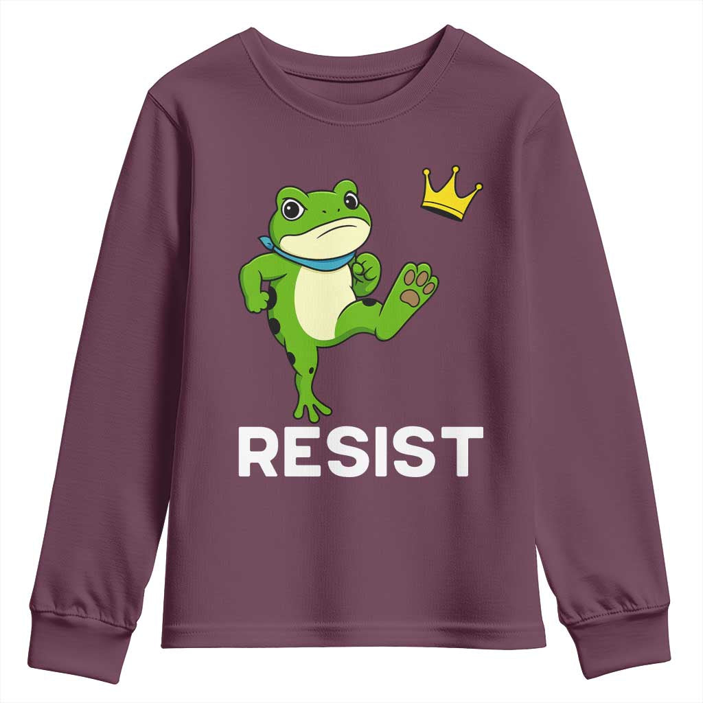 Resist Frog Kicking Crown Youth Sweatshirt Funny No Kings In America Free Portland - Wonder Print Shop