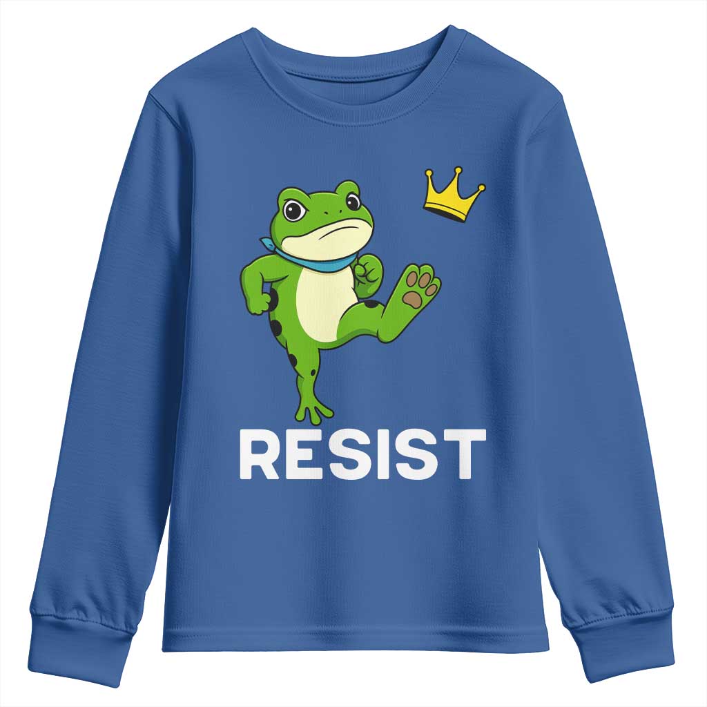 Resist Frog Kicking Crown Youth Sweatshirt Funny No Kings In America Free Portland - Wonder Print Shop