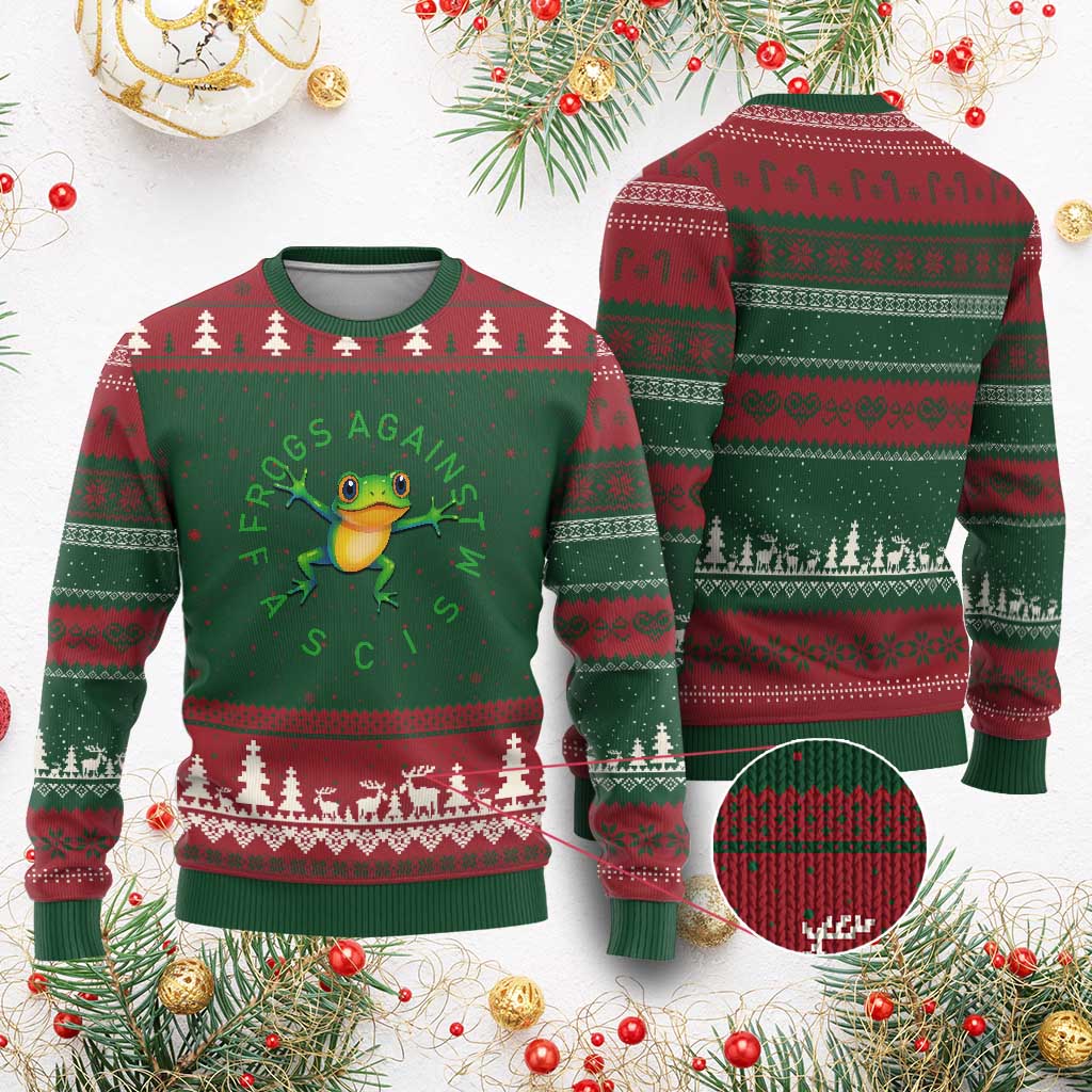 Frogs Against Fascism Ugly Christmas Sweater Portland Frog Protest Together Strong - Wonder Print Shop