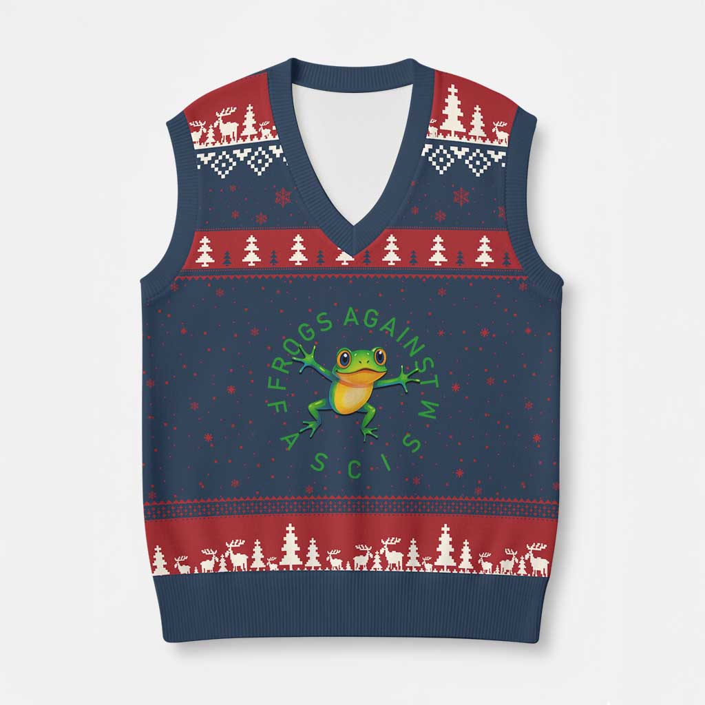 Frogs Against Fascism V-Neck Knit Sweater Vest Portland Frog Protest Together Strong - Wonder Print Shop
