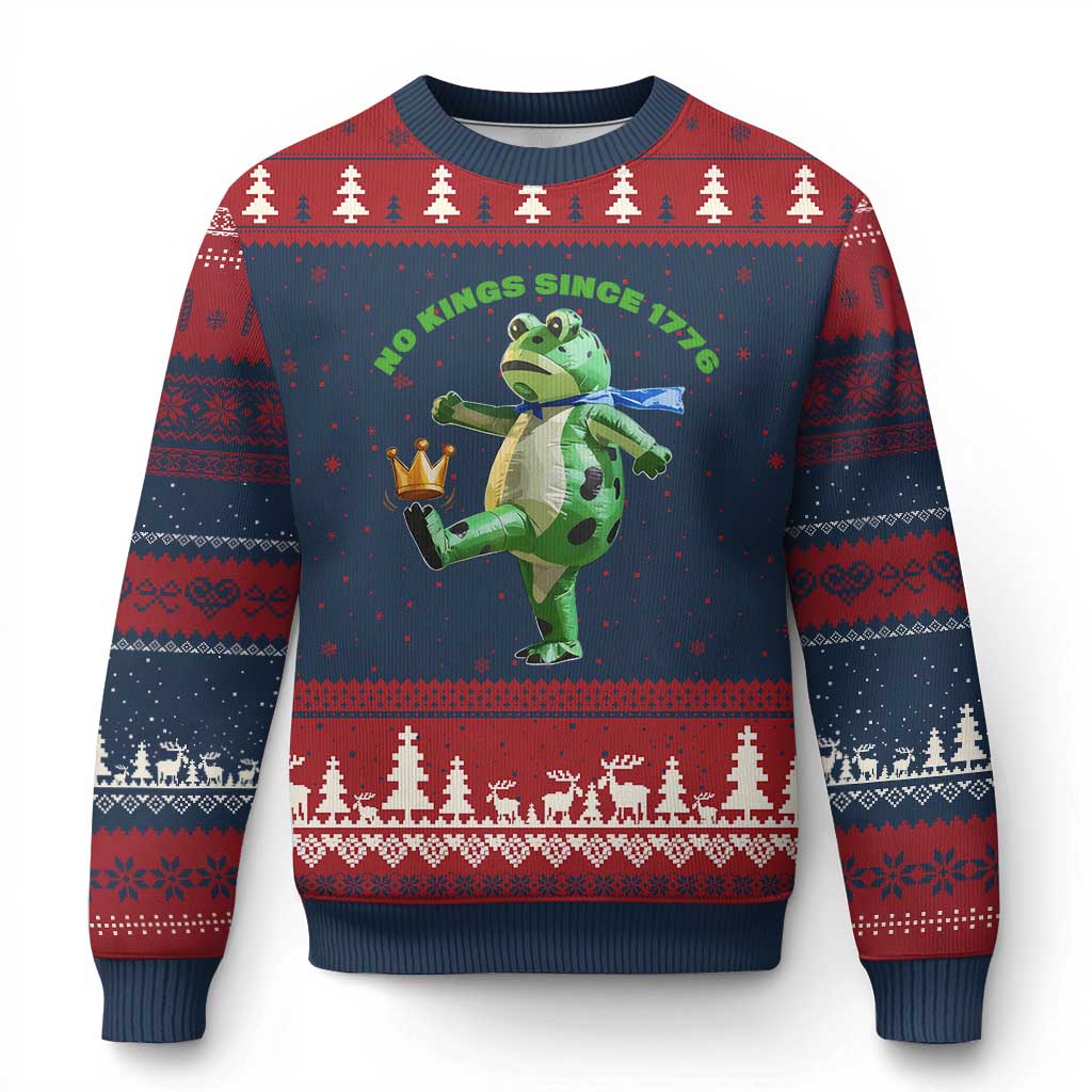 No Kings Since 1776 Frog Ugly Christmas Sweater Funny Inflatable Frog Meme Protest Portland - Wonder Print Shop