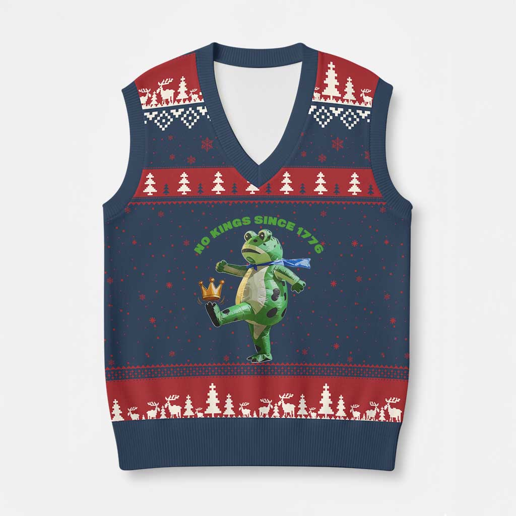 No Kings Since 1776 Frog V-Neck Knit Sweater Vest Funny Inflatable Frog Meme Protest Portland - Wonder Print Shop