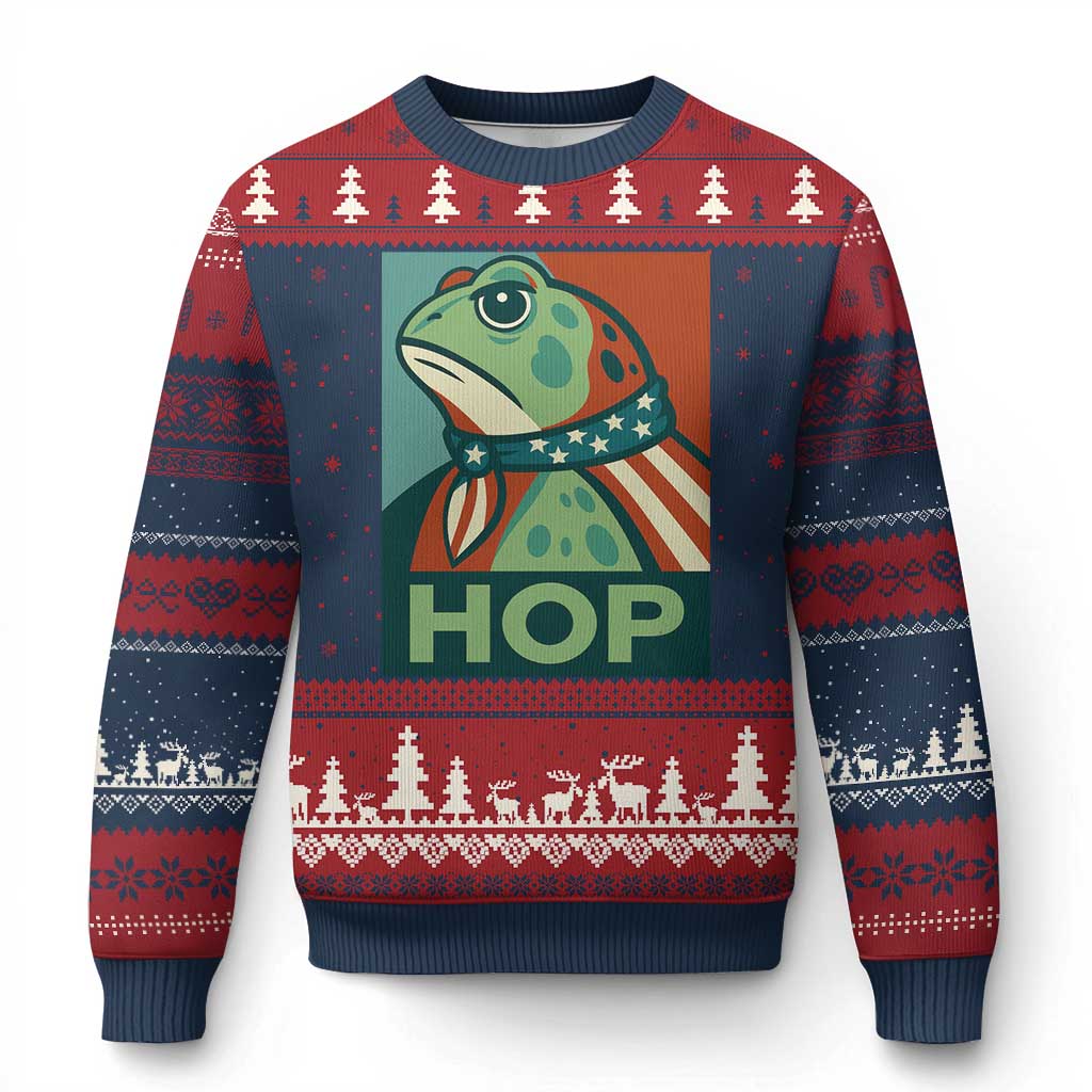 Hop Patriotic Frog Ugly Christmas Sweater Resist Protest Poster Graphic - Wonder Print Shop