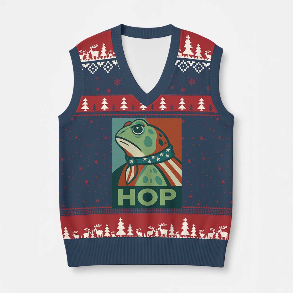 Hop Patriotic Frog V-Neck Knit Sweater Vest Resist Protest Poster Graphic - Wonder Print Shop