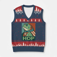 Hop Patriotic Frog V-Neck Knit Sweater Vest Resist Protest Poster Graphic - Wonder Print Shop
