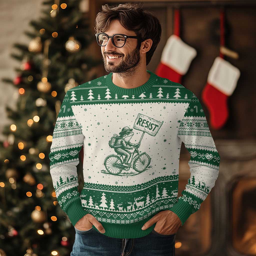 Cycling Protest Frog Ugly Christmas Sweater Resist Free Portland Retro Graphic - Wonder Print Shop