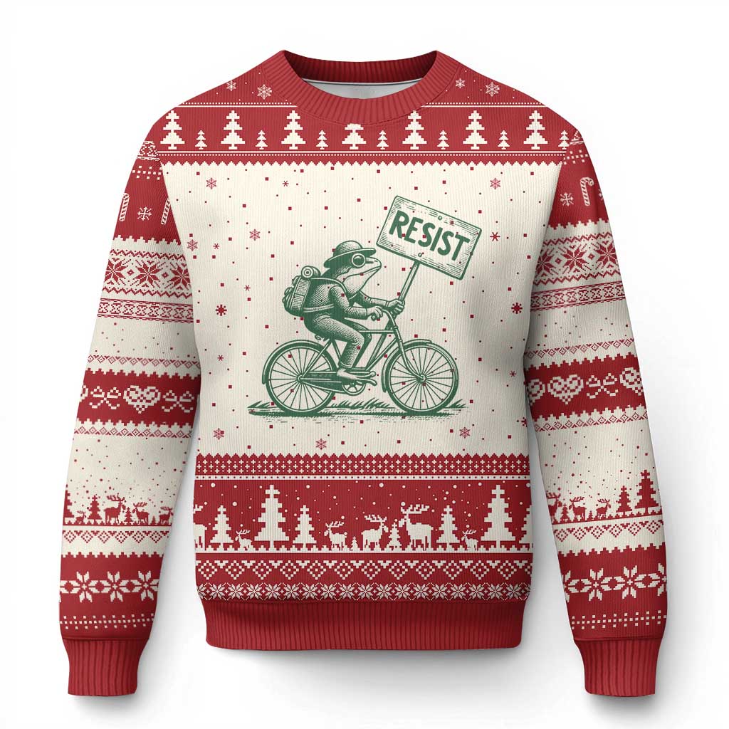 Cycling Protest Frog Ugly Christmas Sweater Resist Free Portland Retro Graphic - Wonder Print Shop