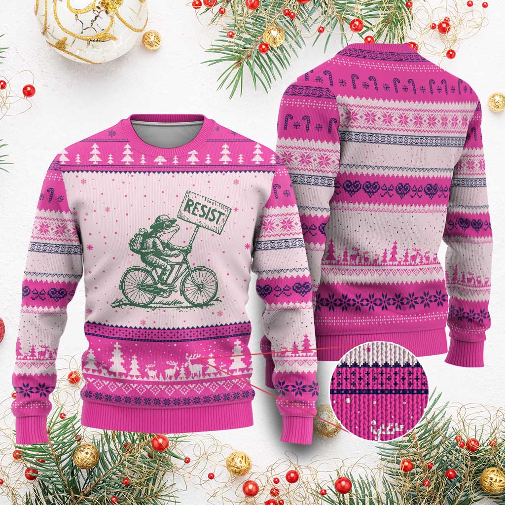 Cycling Protest Frog Ugly Christmas Sweater Resist Free Portland Retro Graphic - Wonder Print Shop