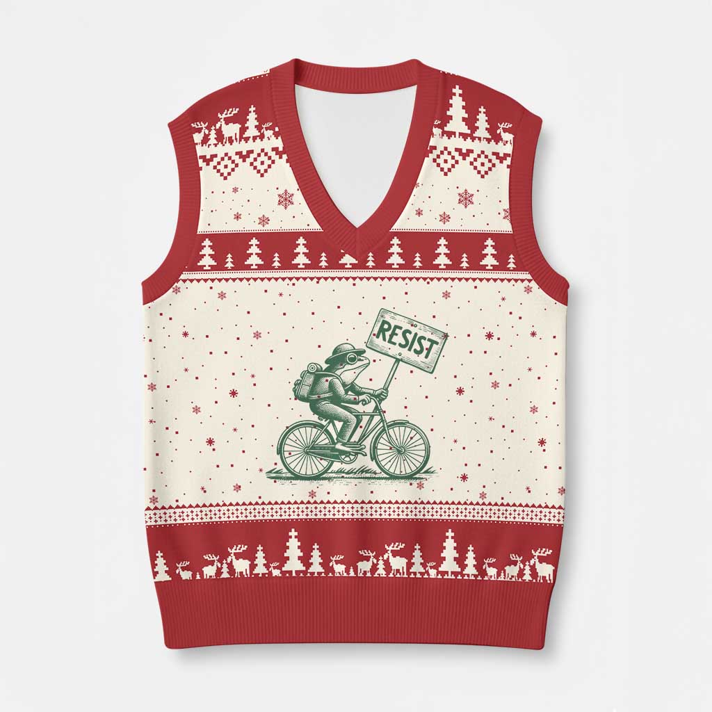 Cycling Protest Frog V-Neck Knit Sweater Vest Resist Free Portland Retro Graphic - Wonder Print Shop