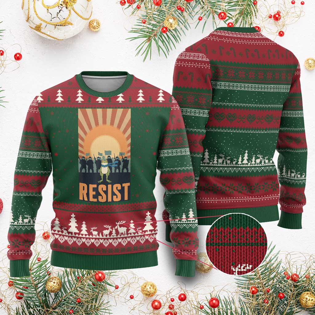 Frog Resist Ugly Christmas Sweater Bold Protest Free Portland - Wonder Print Shop