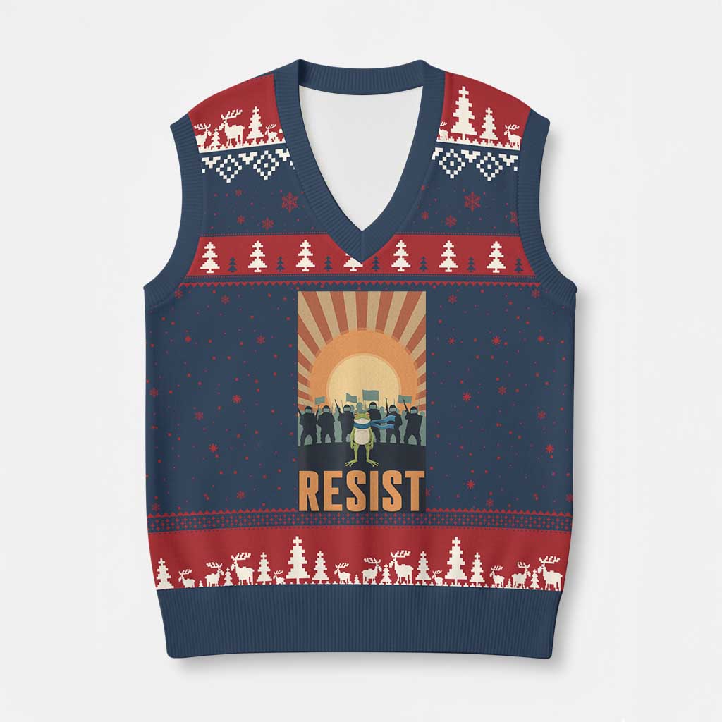 Frog Resist V-Neck Knit Sweater Vest Bold Protest Free Portland - Wonder Print Shop