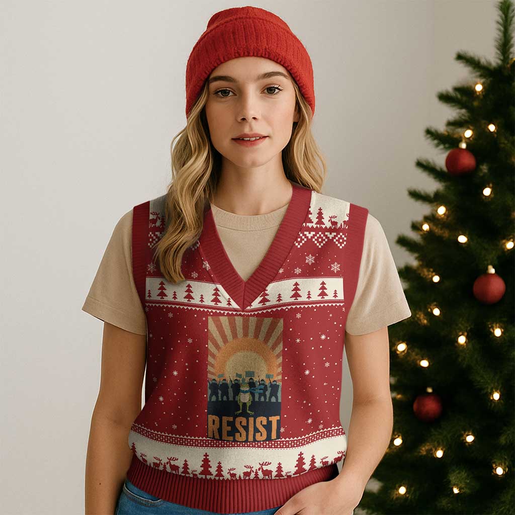Frog Resist V-Neck Knit Sweater Vest Bold Protest Free Portland - Wonder Print Shop