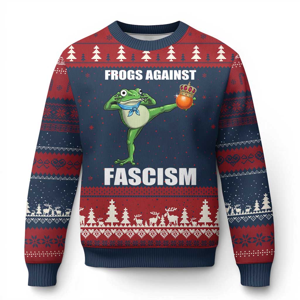 Frogs Against Fascism Ugly Christmas Sweater No Fascist No Kings Funny Portland Frog Protest - Wonder Print Shop
