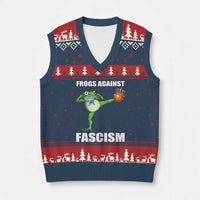 Frogs Against Fascism V-Neck Knit Sweater Vest No Fascist No Kings Funny Portland Frog Protest - Wonder Print Shop