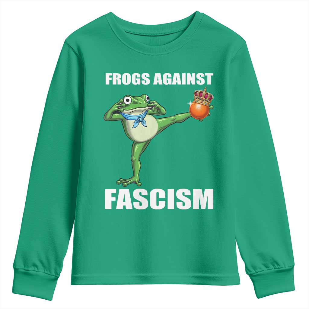Frogs Against Fascism Youth Sweatshirt No Fascist No Kings Funny Portland Frog Protest - Wonder Print Shop
